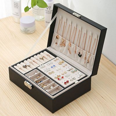 PU Imitation Leather Jewelry Organizer Box with Lock CON-P016-B04-1