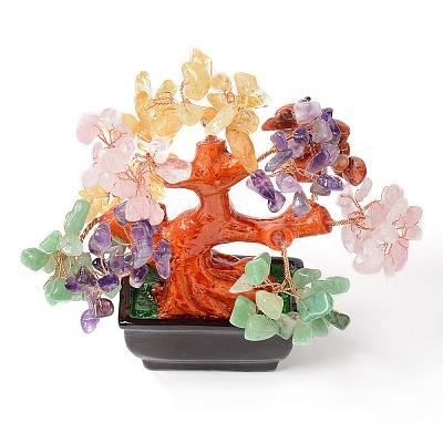 Natural Gemstone Chips Money Tree Bonsai Display Decorations DJEW-B007-08B-1