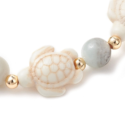 Dyed Synthetic Turquoise & Natural Flower Amazonite Beads Stretch Bracelets for Women Men BJEW-JB13459-1