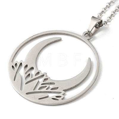 201 Stainless Steel Moon Pendant Necklace with Cable Chains NJEW-Q317-32P-1
