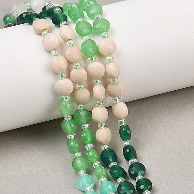 Natural Agate Dyed White Jade & Fossil Beads Strands G-Z135-B02-1