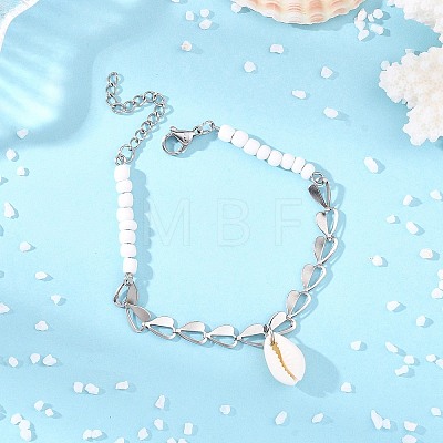 Shell & Seed Beads Bead Bracelets BJEW-JB14136-02-1