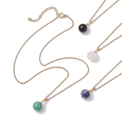 Round Gemstone Pendant Necklaces NJEW-JN04718-02-1