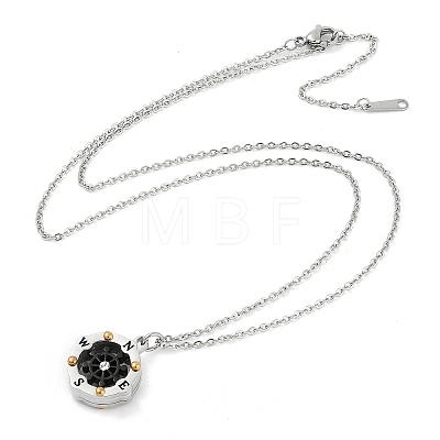 304 Stainless Steel Clear Cubic Zirconia Compass Pendant Cable Chain Necklaces for Women NJEW-F331-03EBP-1