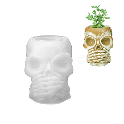No Speaking Halloween Skull DIY Vase Statue Silicone Molds WG43758-03-1