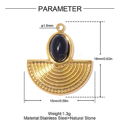 304 Stainless Steel with Black Agate Pendants GG-OY001-05G-1