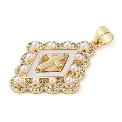 Brass Micro Pave Clear Cubic Zirconia Pendants KK-Q813-16A-G-1