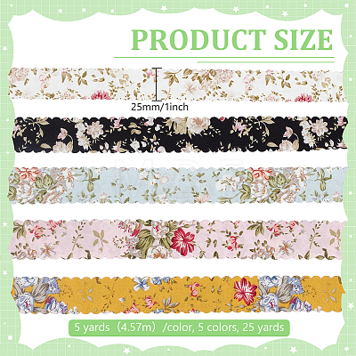 25 Yards 5 Colors Flower Printed Polyester Ribbon OCOR-PH0036-17-1
