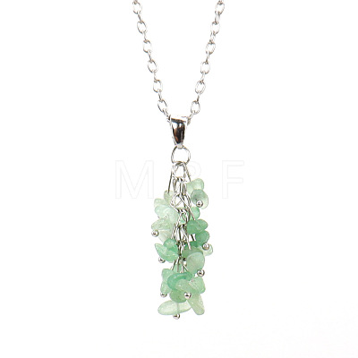 Natural Gemstone Chip Beads Tassel Alloy Cable Chain Necklaces WGF6F78-03-1