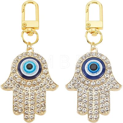 Olycraft 2Pcs Zinc Alloy Rhinestone & Resin Pendants Keychain HJEW-OC0001-12-1