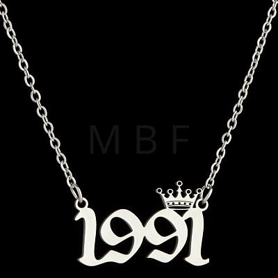 Crown Birth Year 201 Stainless Steel Pendant Necklaces for Women FS-WG4E8F2-52-1