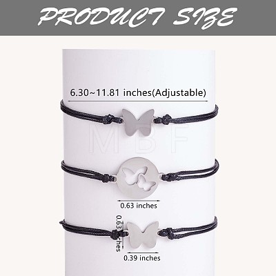 3Pcs 3 Style 430 Stainless Steel Butterfly Link Bracelets Set JB723A-1