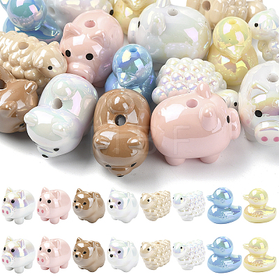16Pcs 8 Styles Animal Theme UV Plating Acrylic Beads OACR-YW0004-42-1