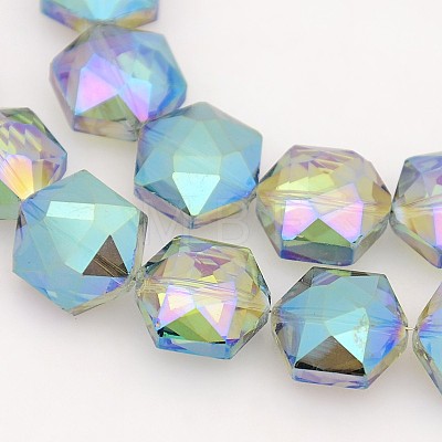 Hexagon Electroplate Full Rainbow Plated Glass Beads Strands X-EGLA-P015-F04-1