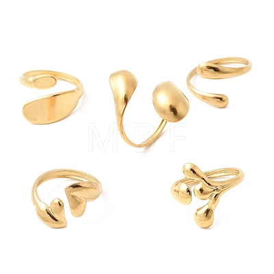 5Pcs 304 Stainless Steel Open Cuff Rings for Women RJEW-K313-03G-1