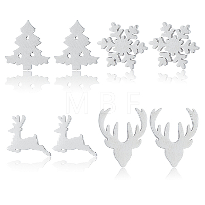 ANATTASOUL 4 Pairs 4 Style Christmas Tree & Deer & Snowflake Exquisite Titanium Steel Stud Earrings for Women EJEW-AN0002-38-1