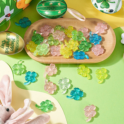 30Pcs Transparent & Opaque Resin Clover Pendants CRES-TA0001-95-1
