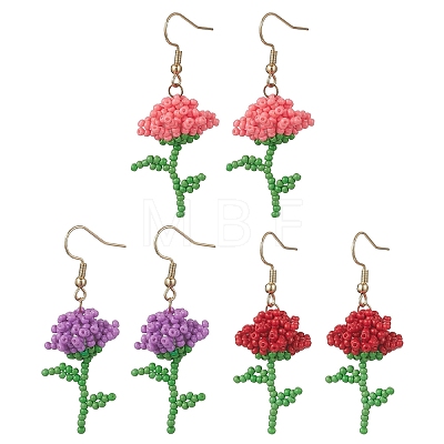 3 Pairs Flower Handmade Glass Seed Beads Dangle Earrings EJEW-MZ00684-1