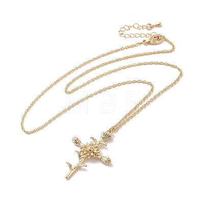 304 Stainless Steel Cross with Flower Pendant Necklaces for Women NJEW-A020-03D-G-1