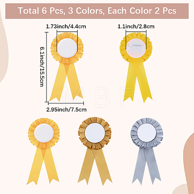 6Pcs 3 Styles Award Ribbon Shape Iron Badge Pins JEWB-CP0001-65-1