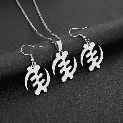 304 Stainless Steel Adinkra Africa Symbol Pendant Necklaces & Dangle Earrings Sets FS-WG6B5B7-06-1