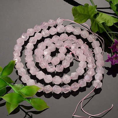 Faceted Natural Rose Quartz Gemstone Bead Strands G-J331-01-8mm-1