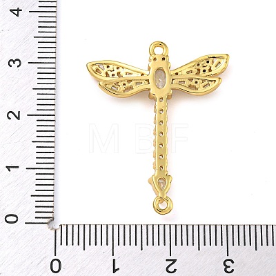 Rack Plating Brass Pave Cubic Zirconia Dragonfly Connector Charms KK-Z063-37G-1