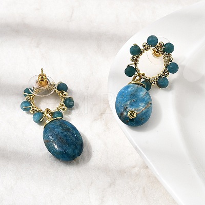 Natural Apatite Dangle Stud Earrings EJEW-G454-01G-06-1