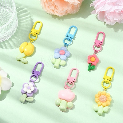 6Pcs Flower Resin Pendant Decorations HJEW-YW00056-1