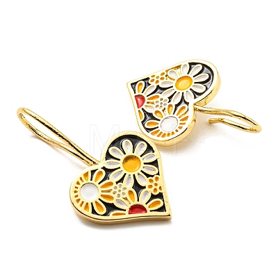 Rack Plating Brass Heart with Flower Dangle Earrings with Enamel KK-C026-11G-1