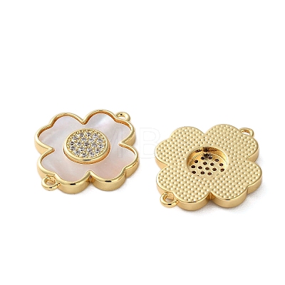 Brass Micro Pave Clear Cubic Zirconia Cross Connector Charms KK-U070-09B-G-1