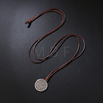 Adjustable Alloy Cut Out Viking Compass Pendant Waxed Cord Necklaces for Men WG8D85A-01-1