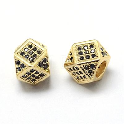 Rack Plating Brass Cubic Zirconia Beads ZIRC-S029-01G-1