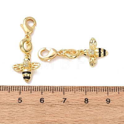 Bees Brass Micro Pave Cubic Zirconia and Enamel Pendant Decorations KK-T083-01J-G-1