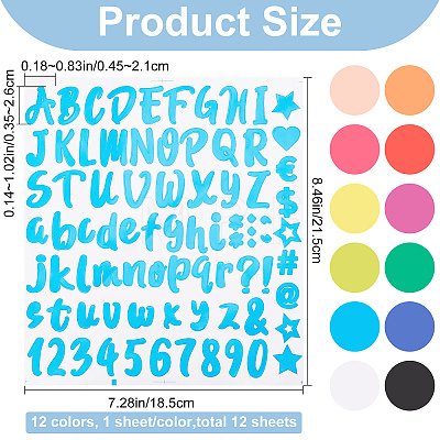12 Sheets 12 Colors PVC Self-adhesive Label Stickers DIY-CP0008-51-1