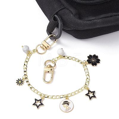 Flower & Star Alloy Enamel Charm Purse Chains with Natural Howlite & Swivel Clasps AJEW-BA00116-02-1