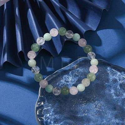 Natural Amazonite & Rose Quartz & Quartz Crystal & Green Aventurine Round Beaded Stretch Bracelets BJEW-JB10910-10-1