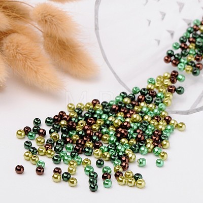 Choc-Mint Mix Pearlized Glass Pearl Beads HY-X006-4mm-04-1