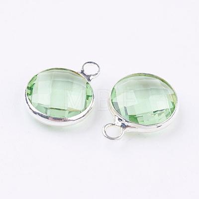 Silver Color Plated Brass Glass Flat Round Charms GLAA-M003-A-06S-1