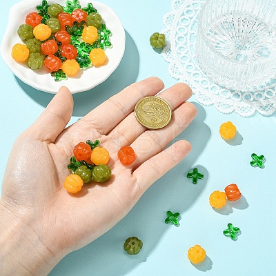 30Pcs 3 Colors Autumn Resin Pumpkin Beads RESI-YW0006-50-1