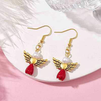 Angel Antique Golden Alloy & Resin Dangle Earrings EJEW-JE05686-07-1