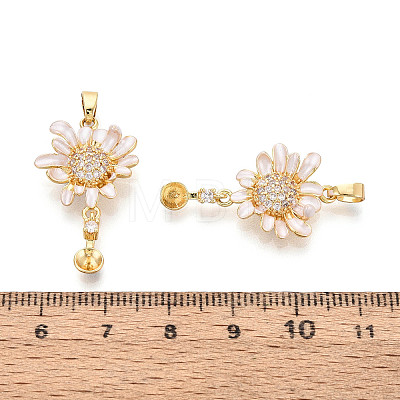 Brass Micro Pave Cubic Zirconia and Enamel Cup Pearl Peg Bails Pin Pendants KK-T079-48G-1