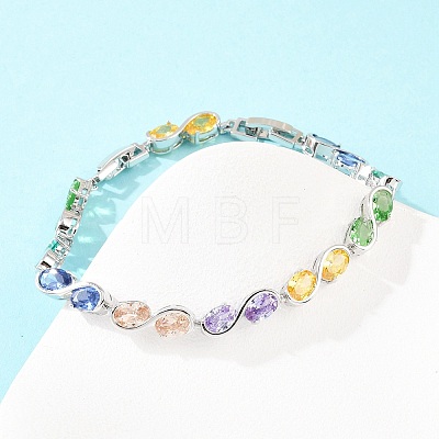 Platinum Tone Brass Micro Pave Cubic Zirconia Tennis Bracelets BJEW-B160-04P-01-1