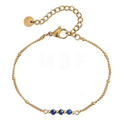 Natural Lapis Lazuli Faceted Round Link Bracelets IL6512-2-1