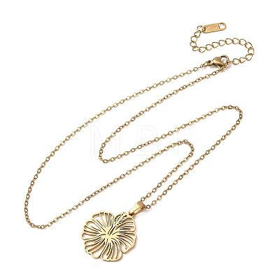 304 Stainless Steel Flower Pendant Cable Chain Necklaces for Men Women NJEW-K308-05A-G-1