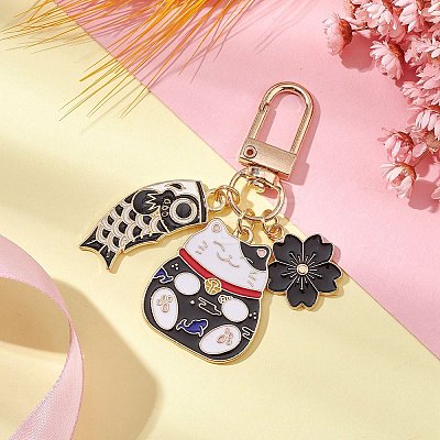 Fortune Cat Fish Flower Alloy Enamel Pendant Decorations AL-CJEB47-02-1