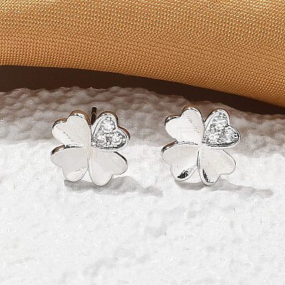 Brass Clover Stud Earrings EJEW-R016-20P-1