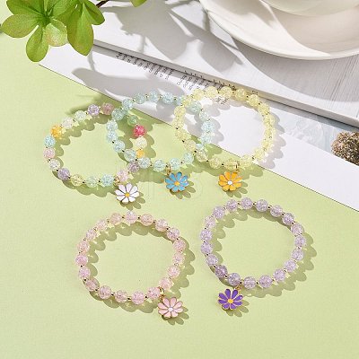 Alloy Enamel Flower Charm Bracelets BJEW-JB09046-1