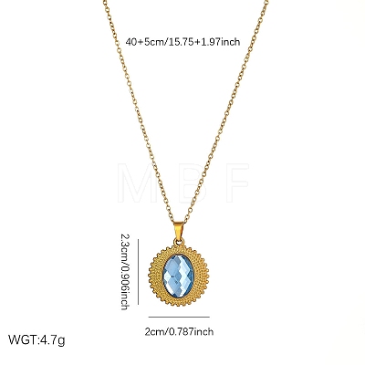 304 Stainless Steel Indian Sapphire Rhinestone Textured Geometric Pendant Necklaces for Women WG1D719-02-1
