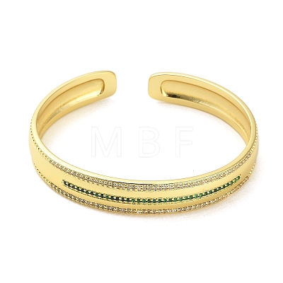 Brass Pave Green Cubic Zirconia Open Cuff Bangles for Women BJEW-M312-01C-G-1